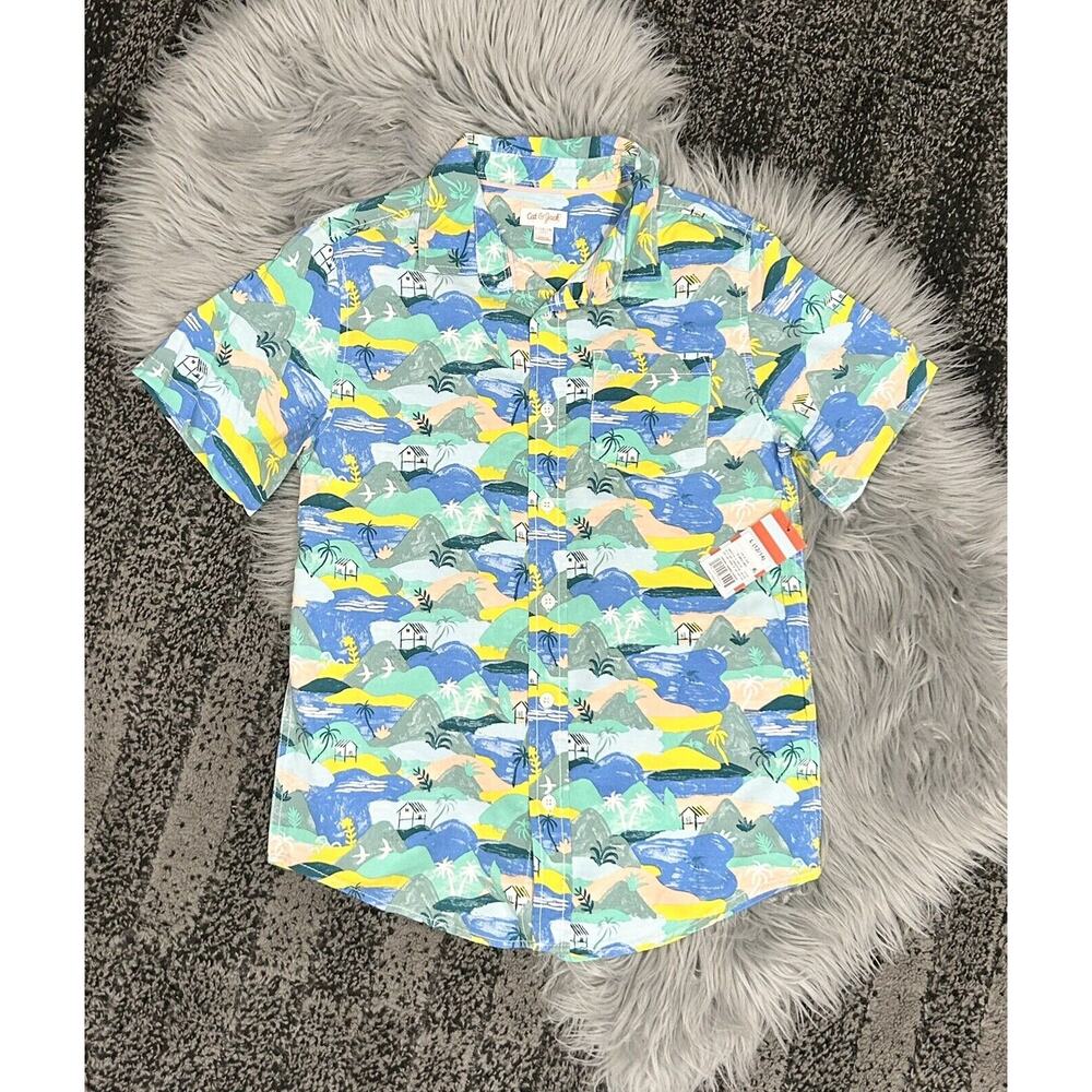 Cat & Jack Island Button Up Hawaiian T-shirt Size Large (12/14) NWT